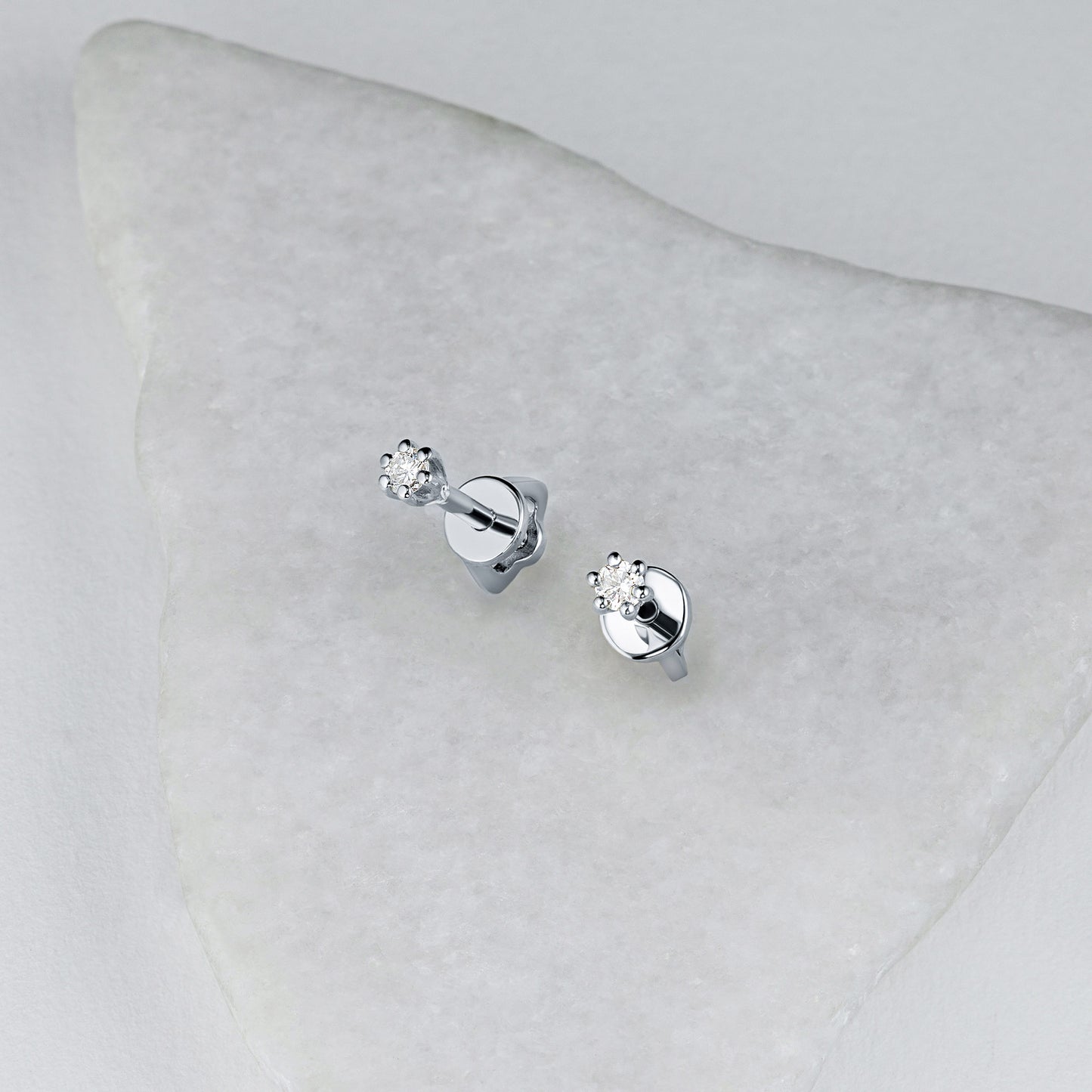 14K White Gold Earring Studs with Natural Diamonds 0.190 CT.TW