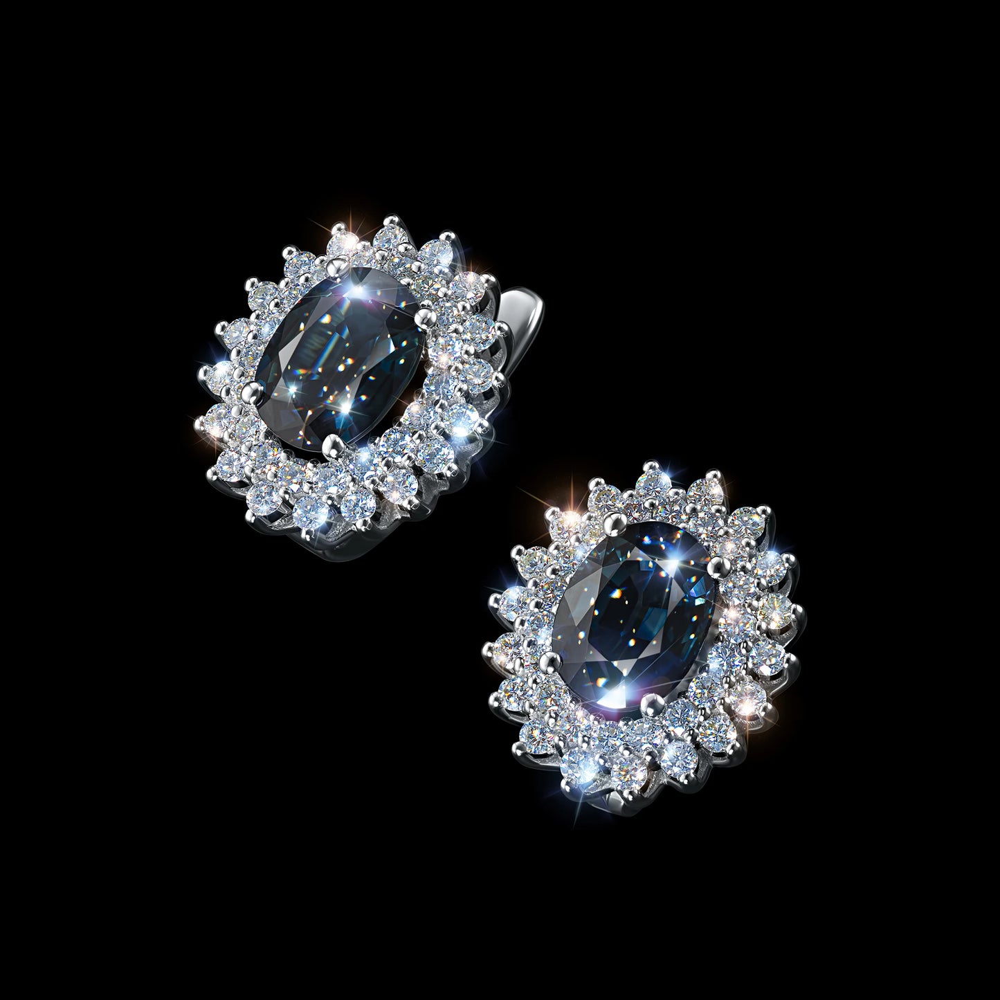 14K White Gold Earrings with Sapphire and Lab-Created Diamonds 5.100 CT.TW