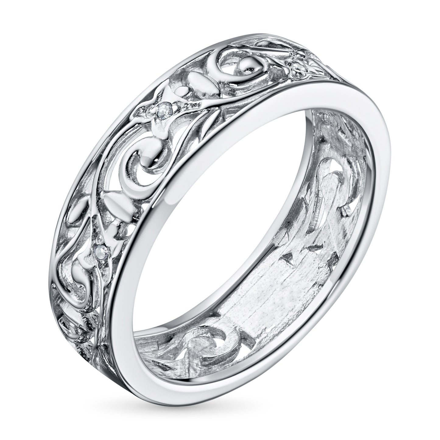 Sterling Silver Ring with Natural Diamonds 0.040 CT.TW