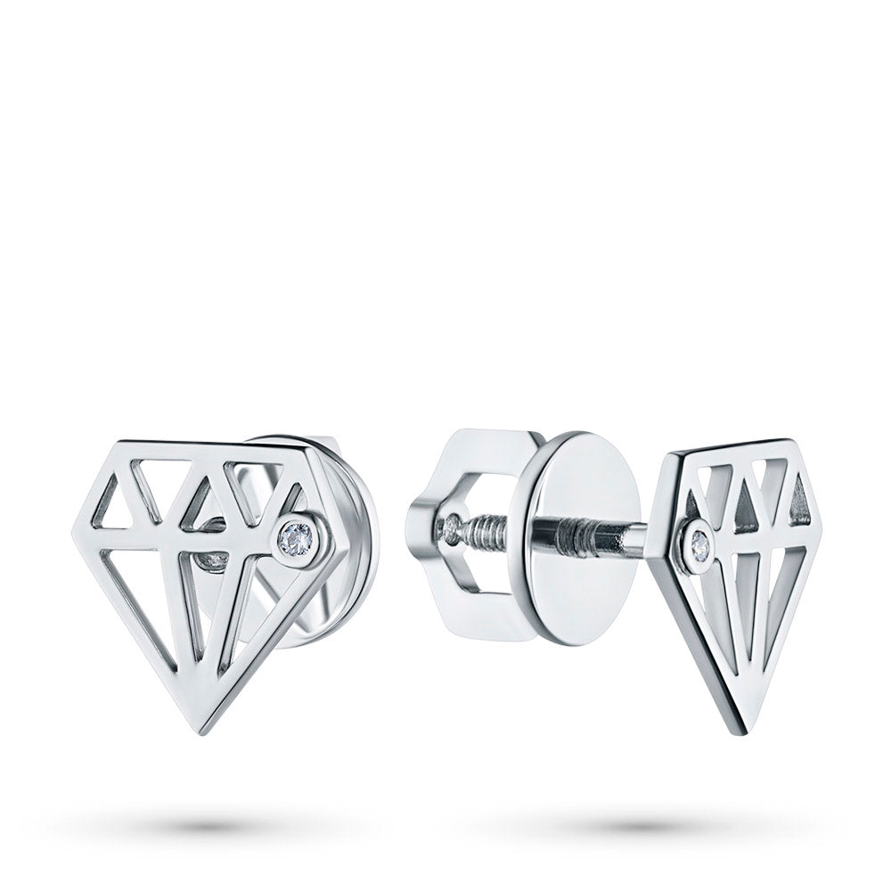 Sterling Silver Earring Studs with Natural Diamonds 0.020 CT.TW
