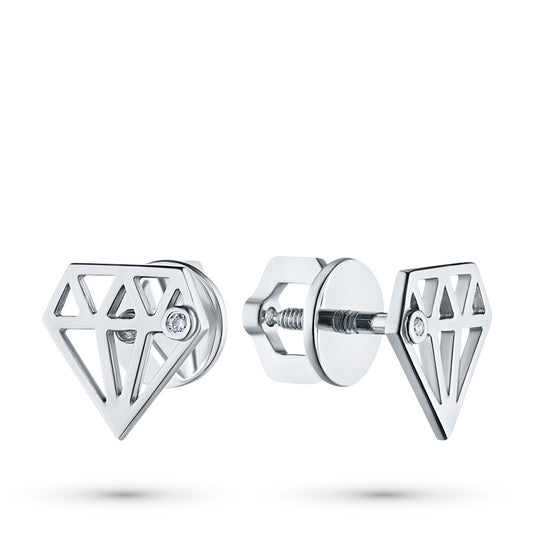 Sterling Silver Earring Studs with Natural Diamonds 0.020 CT.TW