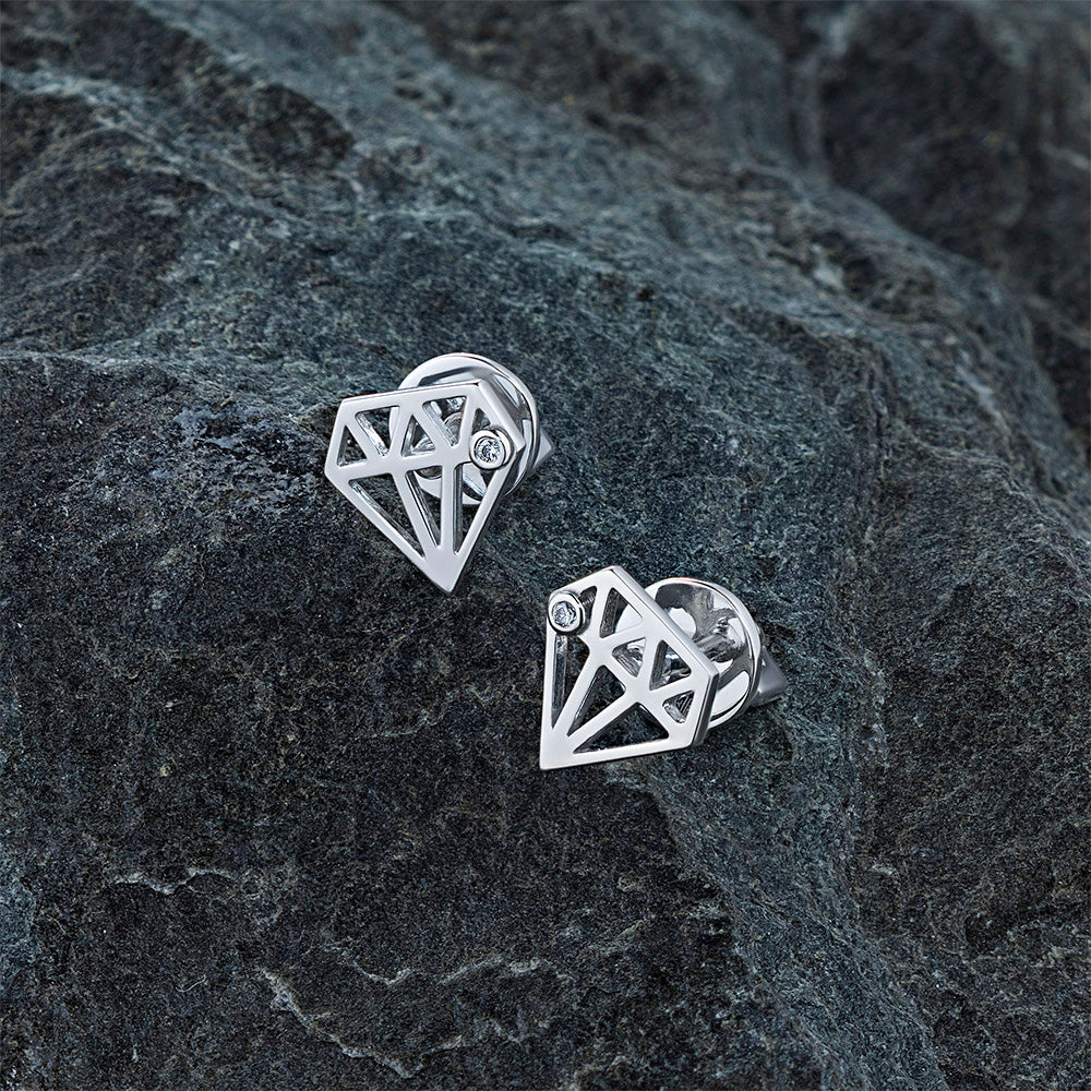 Sterling Silver Earring Studs with Natural Diamonds 0.020 CT.TW