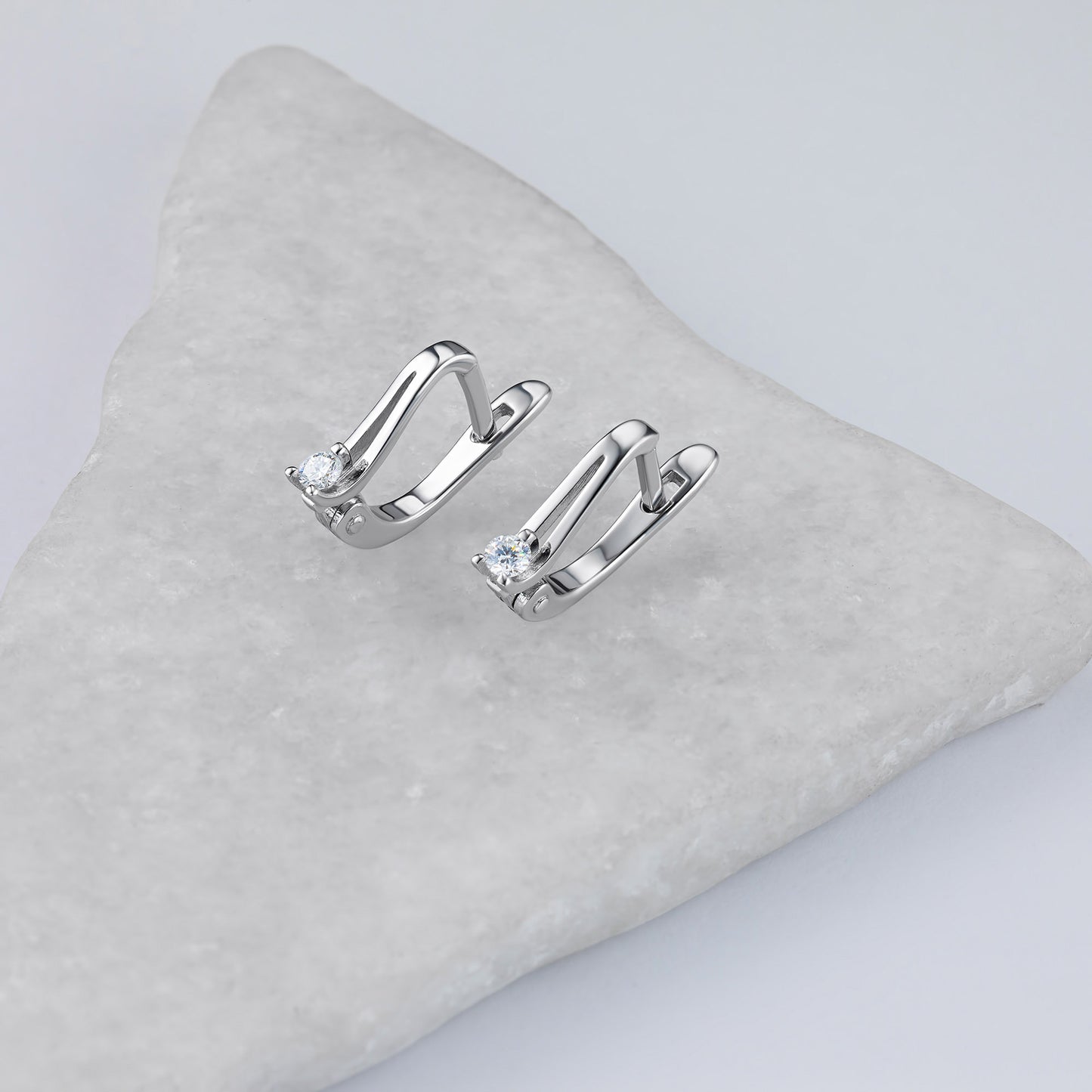 Sterling Silver Earrings with Natural Diamonds 0.210 CT.TW