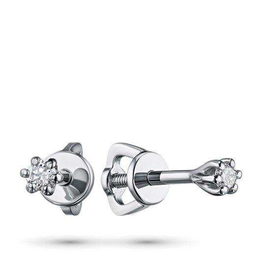 14K White Gold Earring Studs with Natural Diamonds 0.190 CT.TW