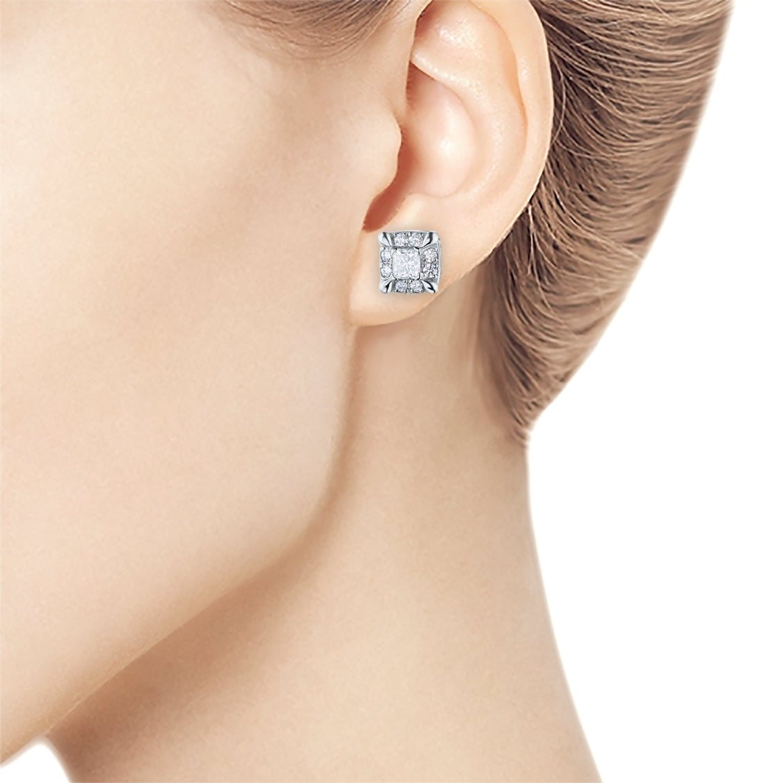 Sterling Silver Earring Studs with Lab-Created Diamonds 0.430 CT.TW