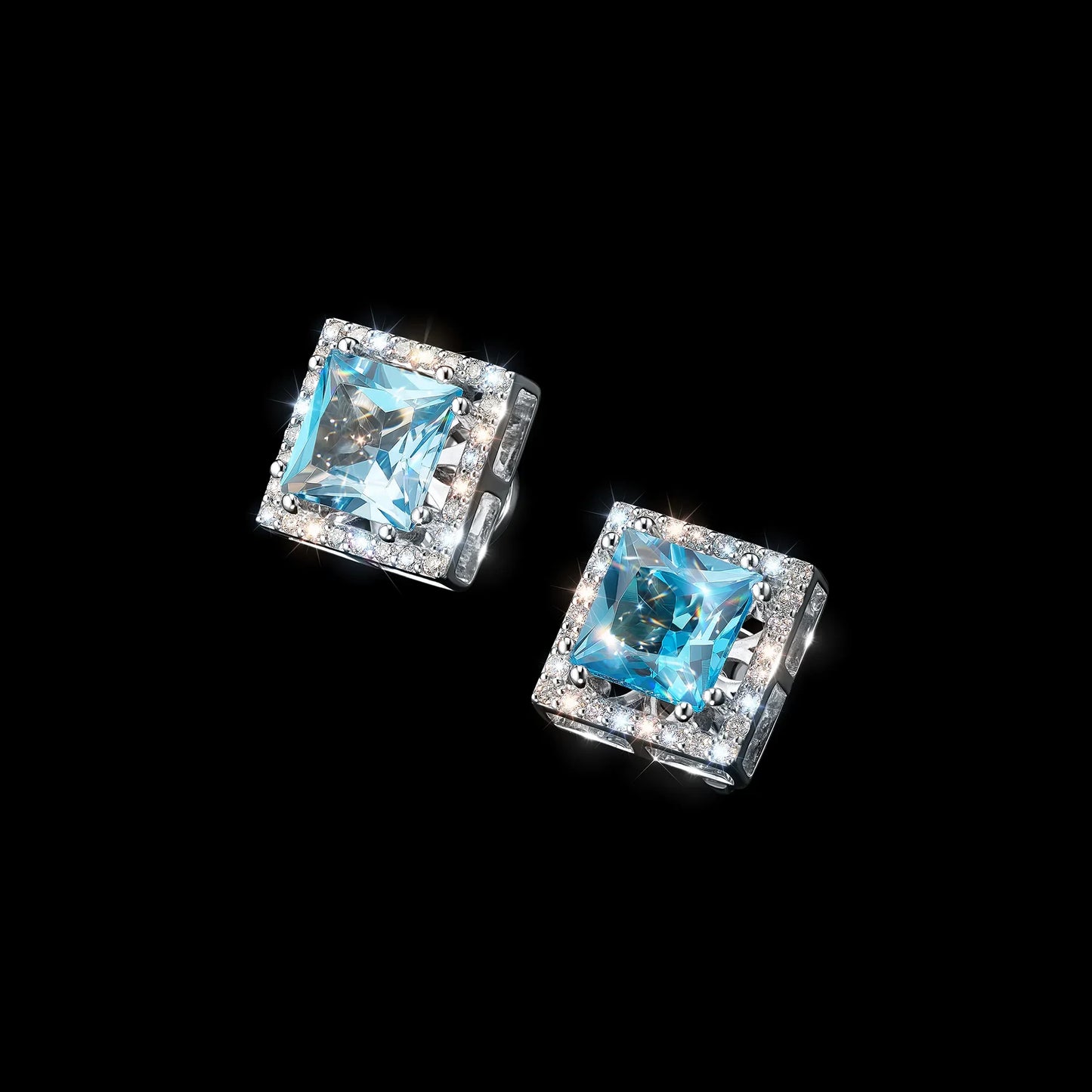 14K White Gold Earring Studs with Topaz and Lab-Created Diamonds 4.720 CT.TW