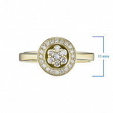 Keltakultainen sormus timanttikoru