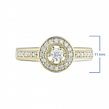 Keltakultainen sormus timanttikoru