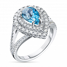 Sormus timanttikoru ja topaasin kanssa