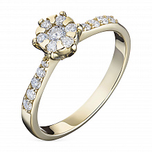 Keltakultainen sormus timanttikoru