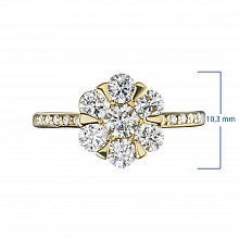 Keltakultainen sormus timanttikoru