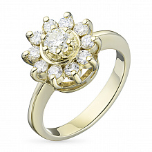 Keltakultainen sormus timanttikoru