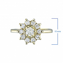 Keltakultainen sormus timanttikoru