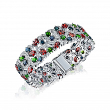 Valkokultainen rannekoru garnetoidut jätteet ja lumput ja joissa on kromidiopsideja ja timanttikoru