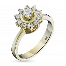 Keltakultainen sormus timanttikoru