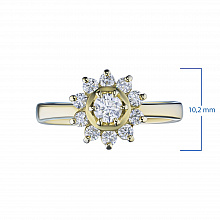 Keltakultainen sormus timanttikoru