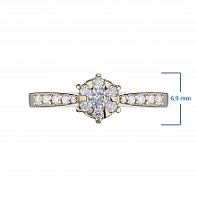 Keltakultainen sormus timanttikoru