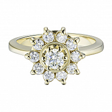 Keltakultainen sormus timanttikoru